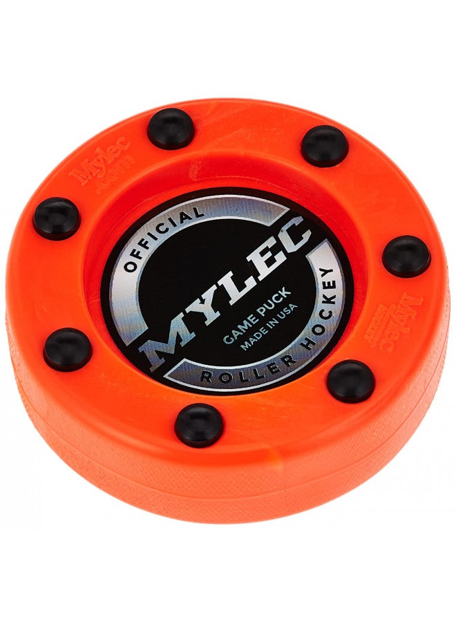 Mylec MyLec Hockey Pucks for Outdoor Hockey, Made with PVC, Hockey Stuff with Graphite Reinforced Shaft & Nylon Glides, Training Pucks for Street Hockey (Orange, 110gm, Pack of 3)  - Image 2