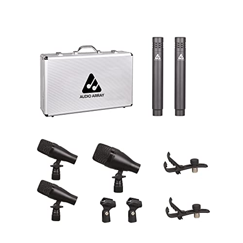 Audio Array AM-K1 Instrument Drum Microphone Kit | Stage Performance & Professional Studio Recording Quality | 1 Kick Drum Mic, 2 Tom Mics, 2 Overhead Condenser Mics with Standard Mounting Accessories - Image 1