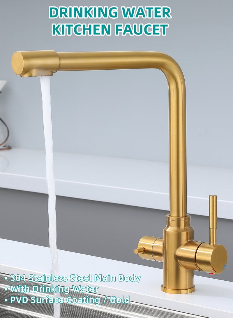 NANAO Kitchen Faucet, 304 Stainless Steel Dinking Water Faucet for Kitchen Sink, PVD Gold - Image 2