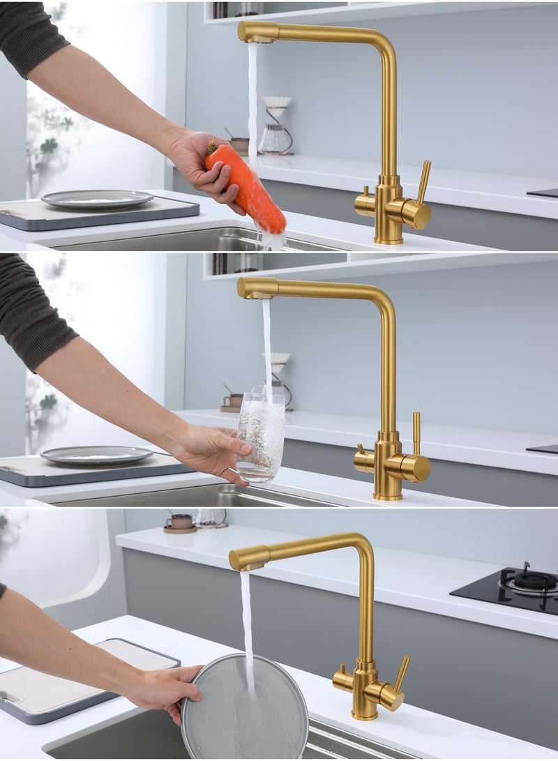 NANAO Kitchen Faucet, 304 Stainless Steel Dinking Water Faucet for Kitchen Sink, PVD Gold - Image 4