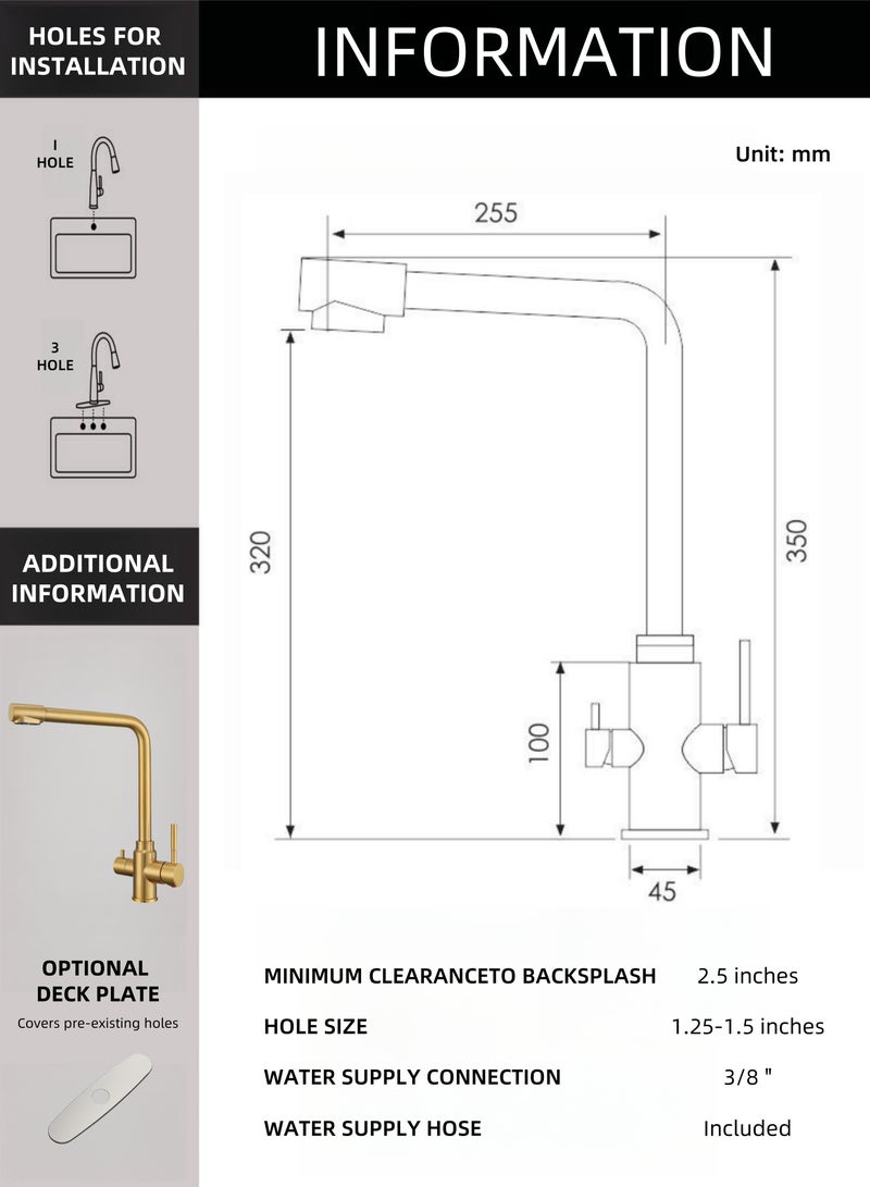 NANAO Kitchen Faucet, 304 Stainless Steel Dinking Water Faucet for Kitchen Sink, PVD Gold - Image 5