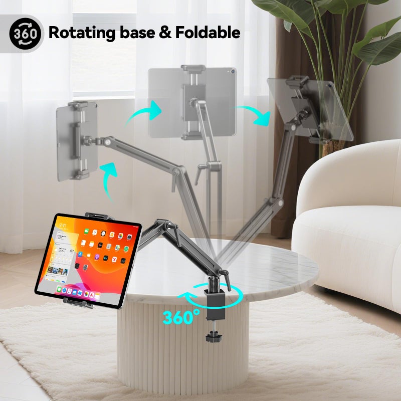 Feising Portable Monitor Stand Desk Holder- Large Clamp support up to 12.9 14.6 15.6 18.5 inch 360Â° Rotating Base Swivel Tall Desk Arm Mount for iPad Pro/Mini/Air/Surface Strong Bearing Weight over 5.5lbs - Image 3
