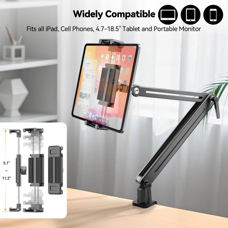 Feising Portable Monitor Stand Desk Holder- Large Clamp support up to 12.9 14.6 15.6 18.5 inch 360Â° Rotating Base Swivel Tall Desk Arm Mount for iPad Pro/Mini/Air/Surface Strong Bearing Weight over 5.5lbs - Image 2