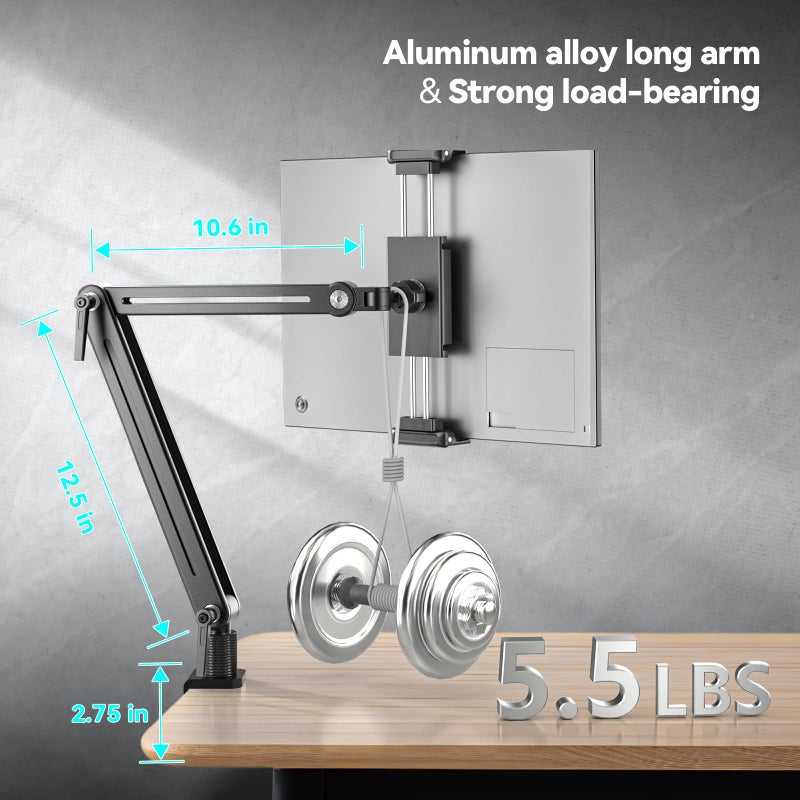 Feising Portable Monitor Stand Desk Holder- Large Clamp support up to 12.9 14.6 15.6 18.5 inch 360Â° Rotating Base Swivel Tall Desk Arm Mount for iPad Pro/Mini/Air/Surface Strong Bearing Weight over 5.5lbs - Image 5