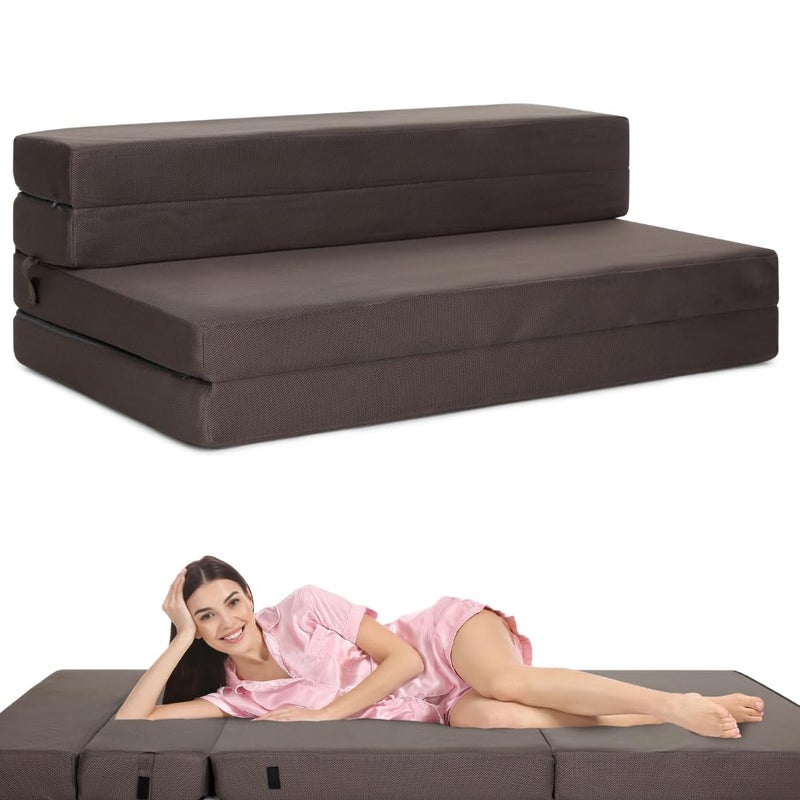 Homease مرتبة هوميز بريميوم ثلاثية الطي مرتبة فوم قابلة للطي سرير أريكة مع غطاء قابل للغسل كرسي سرير قابل للتحويل للمنزل غرفة الضيوف المكتب السفر صديقة للبيئة مرتبة قابلة للطي توأم