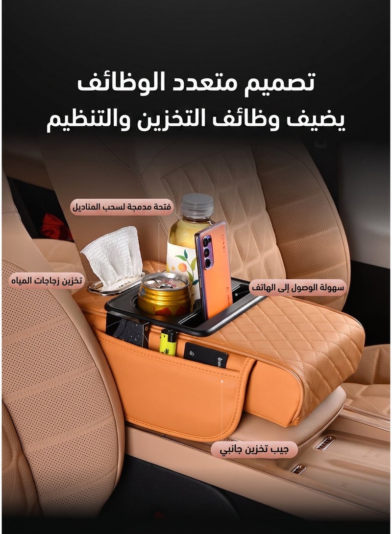 غطاء لوحة عرض السيارة 4 في 1، ووسادة مقاعد يد مصنوعة من الجلد الاصطناعي مع حقيقتين لتخزين الأشياء، وحامل كوب، وفتحة لورق التواليت، وحامل هاتف، للتنظيم الشامل لأجزاء داخلي السيارة (أحمر برتقالي) - Image 2
