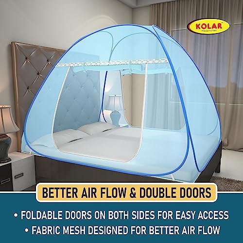 Kolar Mosquito Net for Double Bed, 6.5x6.5 Feet Premium Double Bed Machardani, Strong and Durable, Tent Type, Foldable, Corrosion Resistant, King Size, Full Blue - Image 3
