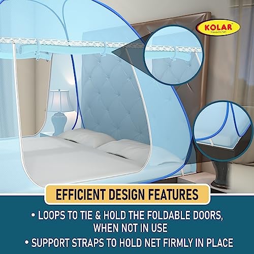 Kolar Mosquito Net for Double Bed, 6.5x6.5 Feet Premium Double Bed Machardani, Strong and Durable, Tent Type, Foldable, Corrosion Resistant, King Size, Full Blue - Image 4