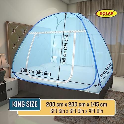 Kolar Mosquito Net for Double Bed, 6.5x6.5 Feet Premium Double Bed Machardani, Strong and Durable, Tent Type, Foldable, Corrosion Resistant, King Size, Full Blue - Image 5