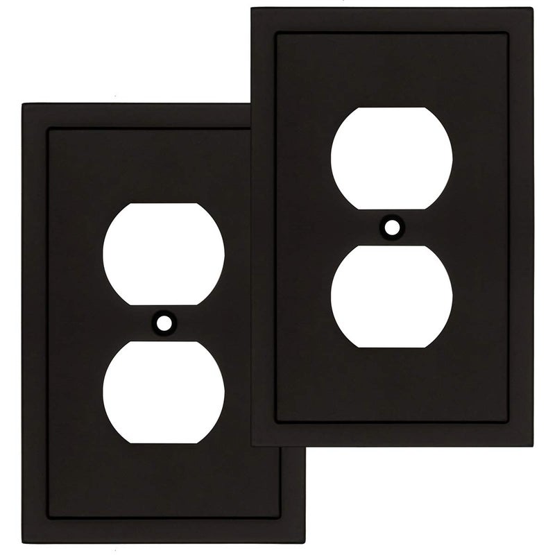 Henne Bery Modern Edge Decorative Wall Plate Switch Plate Outlet Cover Durable Solid Zinc Alloy Single Duplex 2PK Matte Black