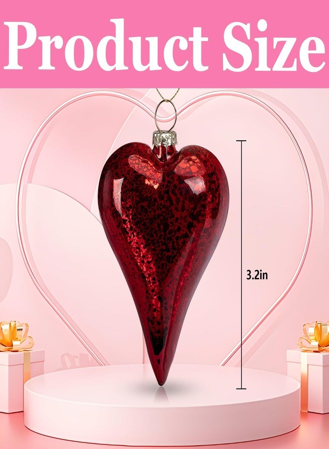 LFUTARI 6 Pack Valentine's Day Heart Glass Ornaments - 3.2“Antique Red Glass Heart Ornaments - Romantic Love Heart Shaped Ornaments for Party, Valentine's Day,Wedding Tree Decorations - Image 2