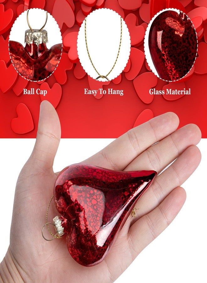 LFUTARI 6 Pack Valentine's Day Heart Glass Ornaments - 3.2“Antique Red Glass Heart Ornaments - Romantic Love Heart Shaped Ornaments for Party, Valentine's Day,Wedding Tree Decorations - Image 3