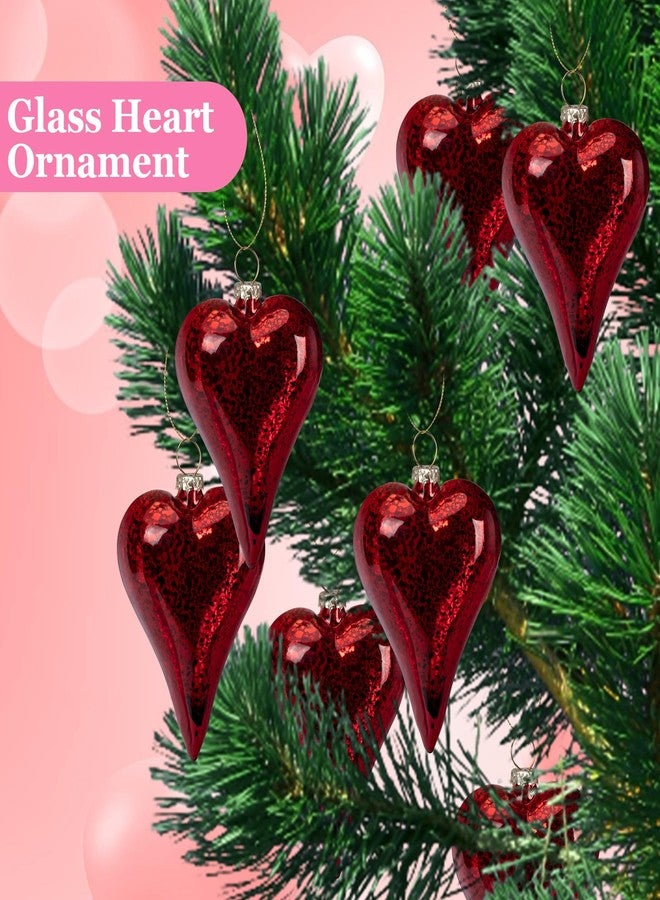 LFUTARI 6 Pack Valentine's Day Heart Glass Ornaments - 3.2“Antique Red Glass Heart Ornaments - Romantic Love Heart Shaped Ornaments for Party, Valentine's Day,Wedding Tree Decorations - Image 4
