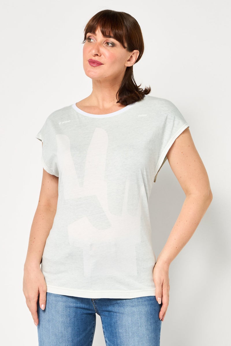 G-Star RAW Women Round Neck Cap Sleeve Graphic Print T-Shirt, Iceberg Green - Image 1