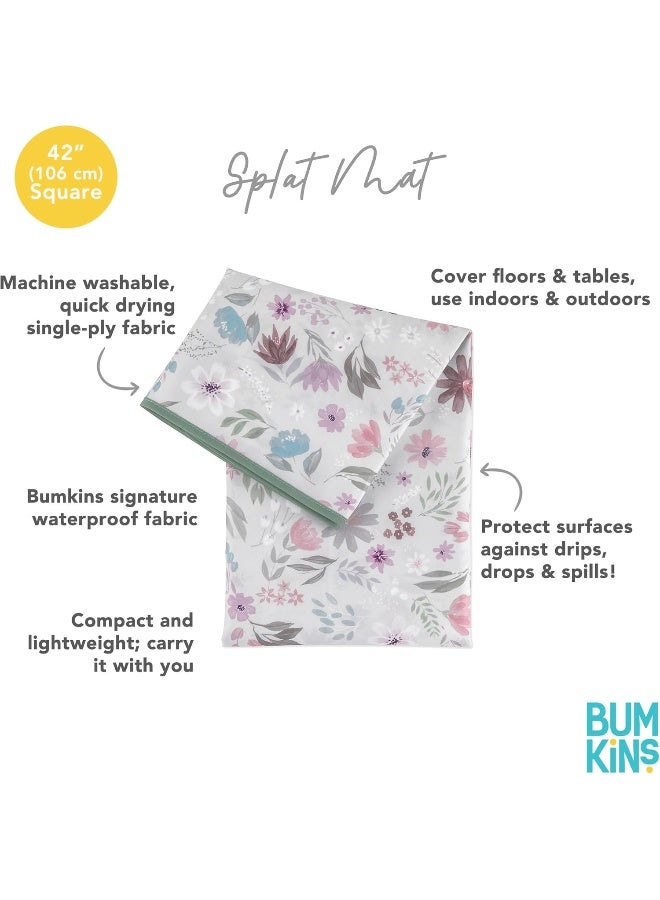 Bumkins Baby Splat Mat for High Chair, Waterproof Reusable Cloth for Eating, Arts and Crafts, Playtime - Babies Toddlers Floor or Table Cover, 42x42in Fabric, Floral Gray - Image 5