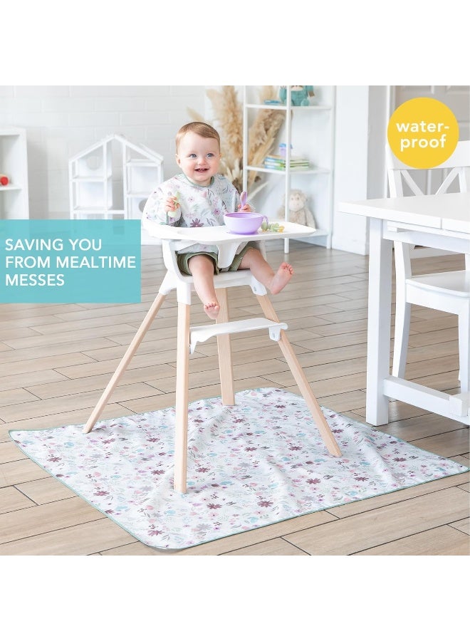 Bumkins Baby Splat Mat for High Chair, Waterproof Reusable Cloth for Eating, Arts and Crafts, Playtime - Babies Toddlers Floor or Table Cover, 42x42in Fabric, Floral Gray - Image 2
