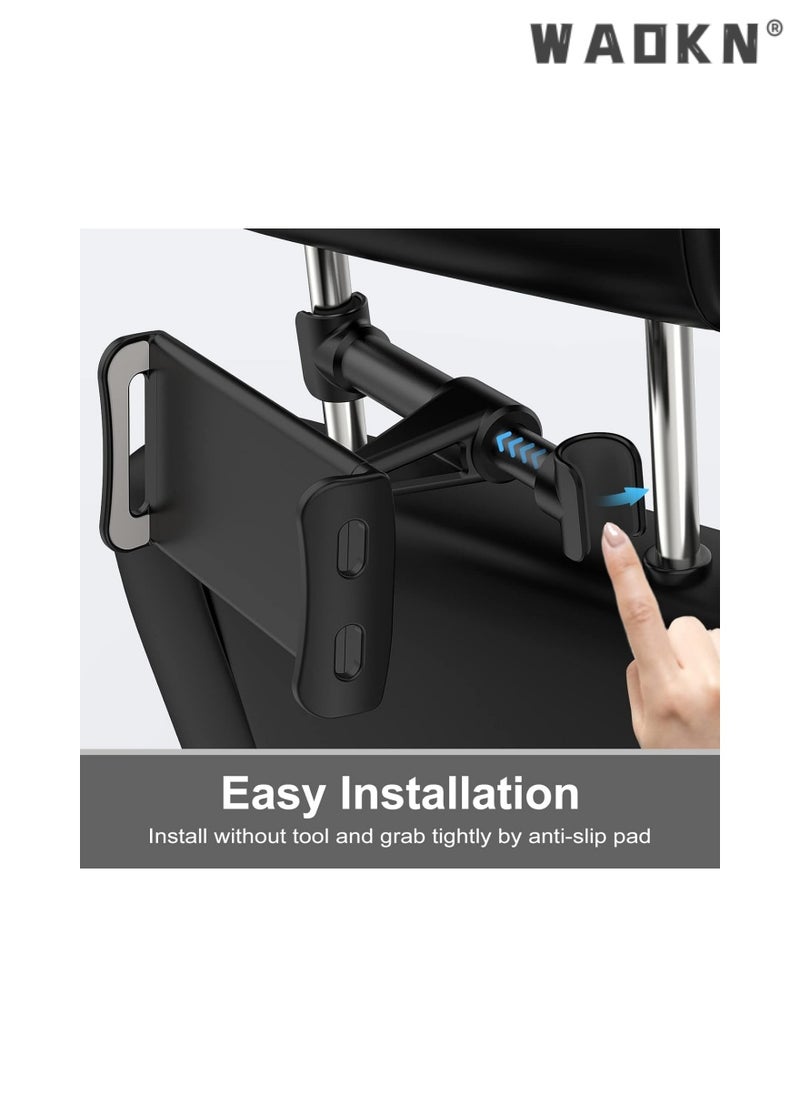 WAOKN Car Headrest Tablet Adjustible Holder Car Phone Holder Auto, Car Rear Seat Back Headrest Multifunctional Support Bracket Compatible with iPhone 13 Pro Max or Other 4.7-11 Inch Device (Black)  - Image 4