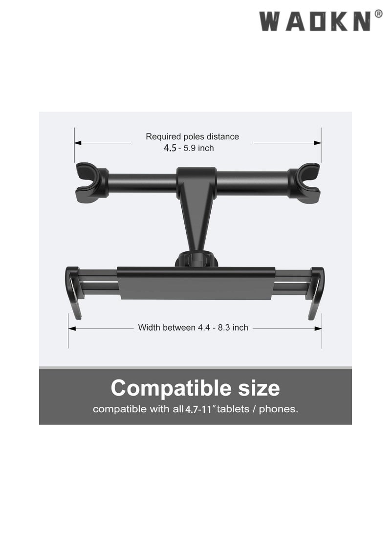 WAOKN Car Headrest Tablet Adjustible Holder Car Phone Holder Auto, Car Rear Seat Back Headrest Multifunctional Support Bracket Compatible with iPhone 13 Pro Max or Other 4.7-11 Inch Device (Black)  - Image 2
