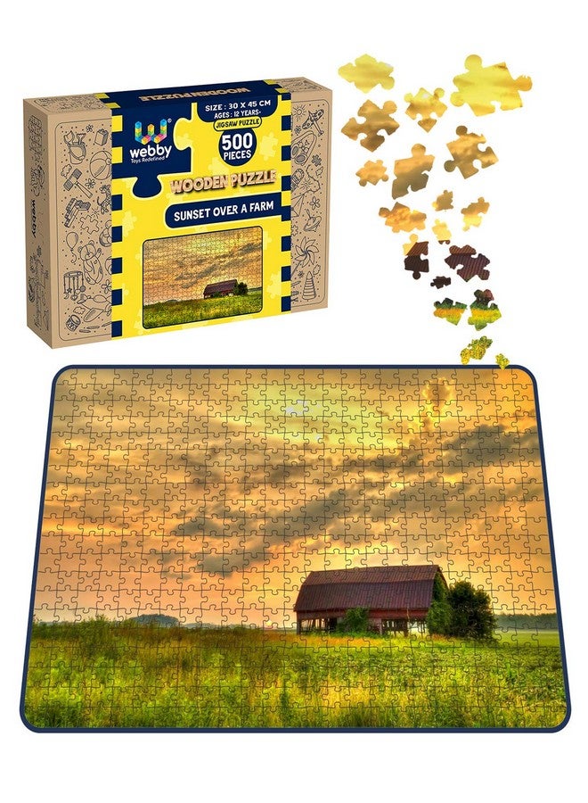 Webby Kid Sunset Over A Farm Wooden Jigsaw Puzzle, 500 Pieces - Image 2