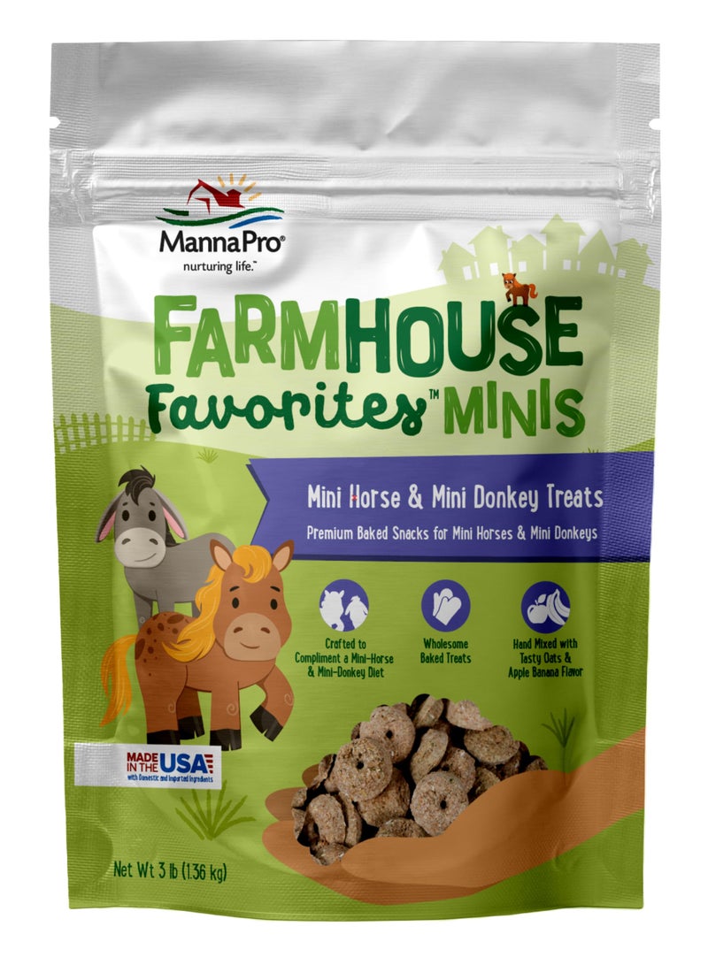 Manna Pro Farmhouse Favorites Mini Horse & Mini Donkey Treats -Baked Snack for Mini Horses & Mini Donkeys - Hand Mixed Treat - Oats, Apple & Banana Flavored - 3lb Bag - Image 1