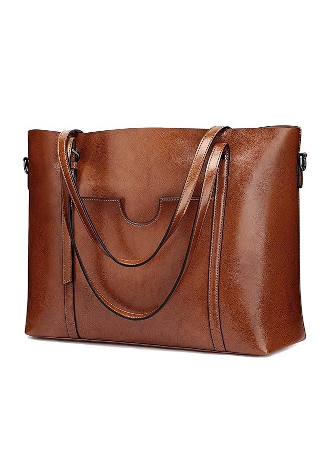 NIBEMINENT Women Genuine Leather Handbag Purse Top Handle Satchel Daily Work Tote Shoulder Bag Large Capacity  - Image 1