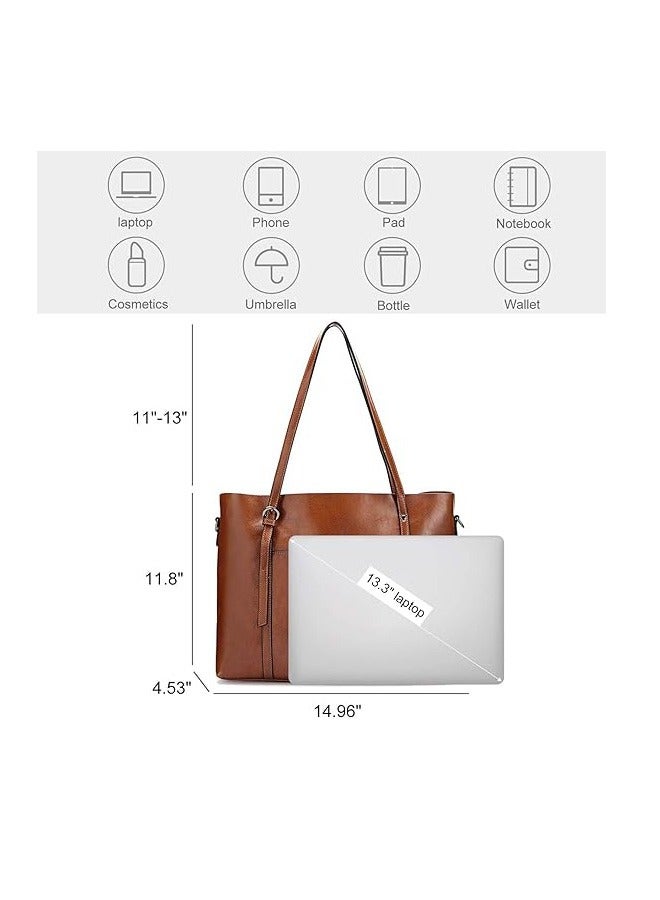 NIBEMINENT Women Genuine Leather Handbag Purse Top Handle Satchel Daily Work Tote Shoulder Bag Large Capacity  - Image 4