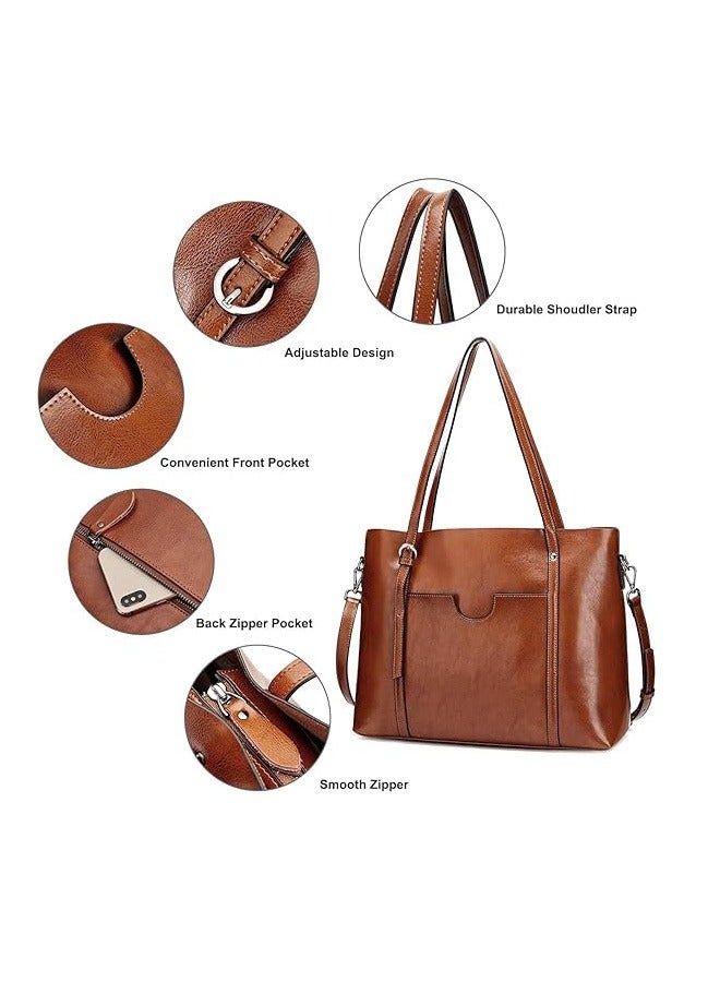 NIBEMINENT Women Genuine Leather Handbag Purse Top Handle Satchel Daily Work Tote Shoulder Bag Large Capacity  - Image 3