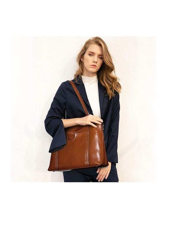 NIBEMINENT Women Genuine Leather Handbag Purse Top Handle Satchel Daily Work Tote Shoulder Bag Large Capacity  - Image 2