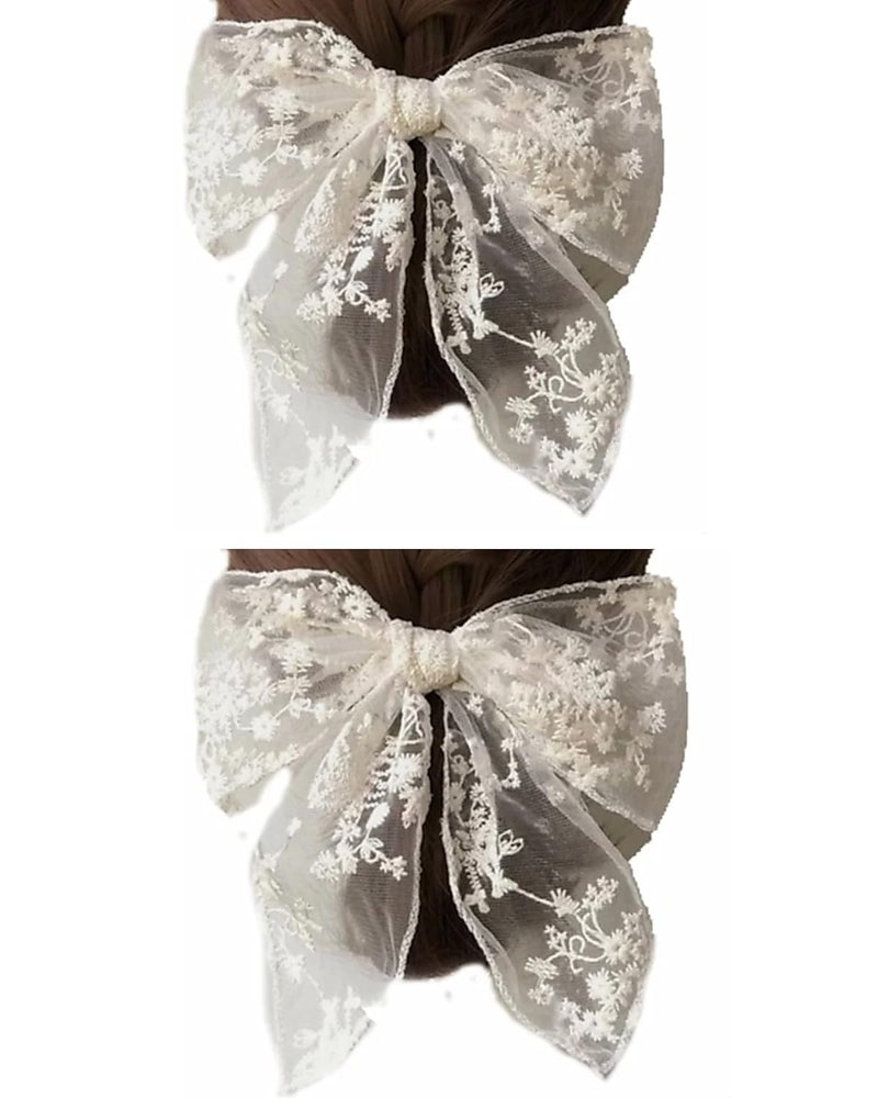 IBDA Elegant White Pack of 02 Hair Ties Ponytail Holder Handmade with Bobble Hair Band RubberElastic Head Band Accessories - Image 1