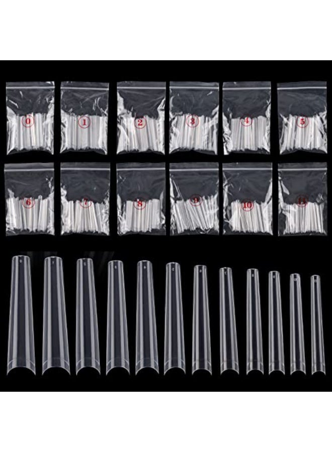 Ohlove 504Pcs Coffin Nail Tips Half Cover 3XL Extra Long Clear Nail Tips for Acrylic Nails 12 Sizes - Image 1