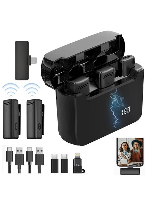 Wireless Lavalier Lapel Microphone, with Digital Display Charging Case, Noise Cancellation Lapel Wireless Mic for Youtubers, Video Recording, Live Stream, Compatible for Android & iPhone