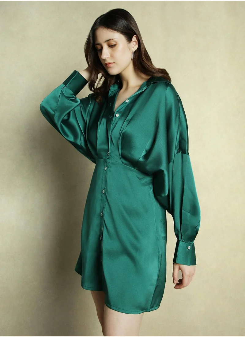 دينيس لينغو Women's Rose Gold Satin Crepe Solid Relaxed Fit Dress