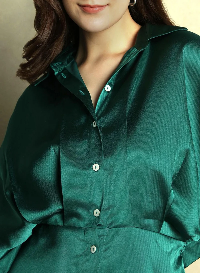Dennis Lingo Satin Shirred Dress
