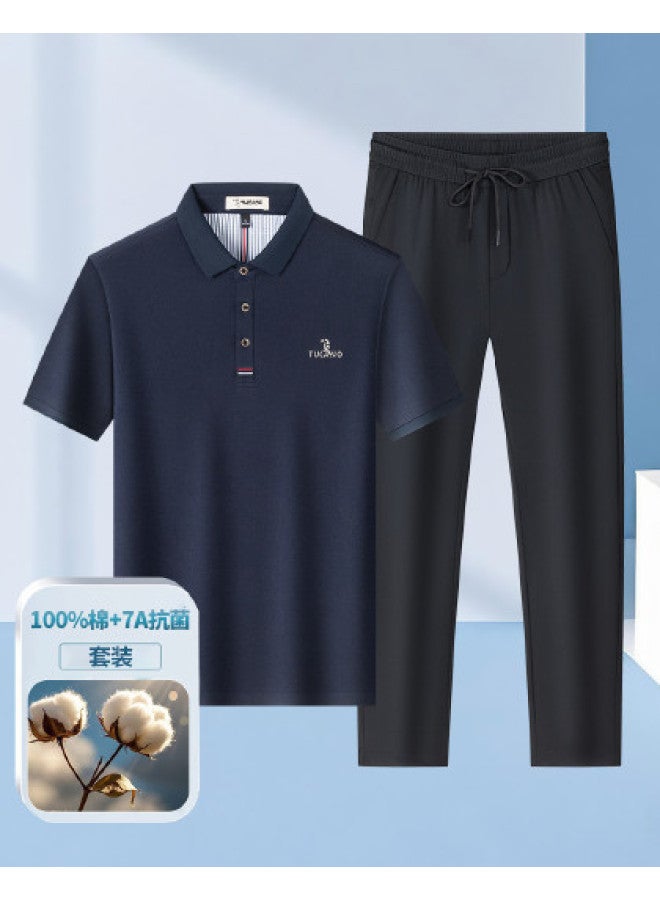 Tucano 100% Cotton Anti-bacterial Short-sleeve Polo Shirt + Ice Silk Casual Pants Men's Father's Day Outfit Set - Image 1