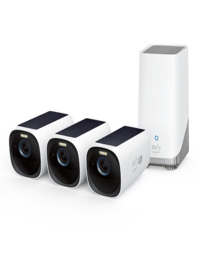 eufy - eufyCam 3 pro 4K 3-Cam Kit, Security Camera Outdoor Wireless, 4K Camera with Integrated Solar Panel, Face Recognition AI, Local Storage up to 16TB, No Monthly Fee(1 Year Warranty) - Image 1