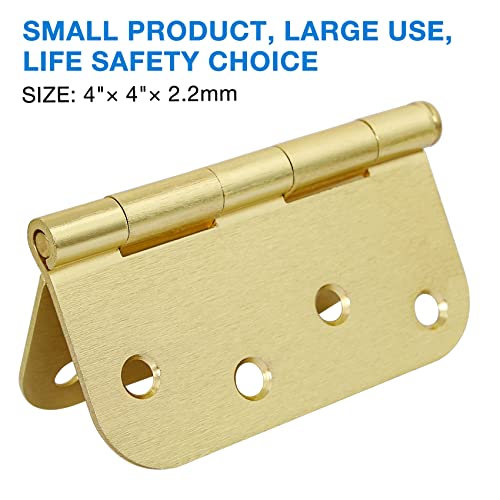 TDCHINGES 18 Pack 4 in Exterior Door Hinges Outdoor Brushed Brass Door Hinges Satin Gold 4 Inch 5/8" Radius Interior Hinge Rounded Front Hardware for Home,Heavy Duty Gate,Furniture,Entry Residential Hinges - Image 2