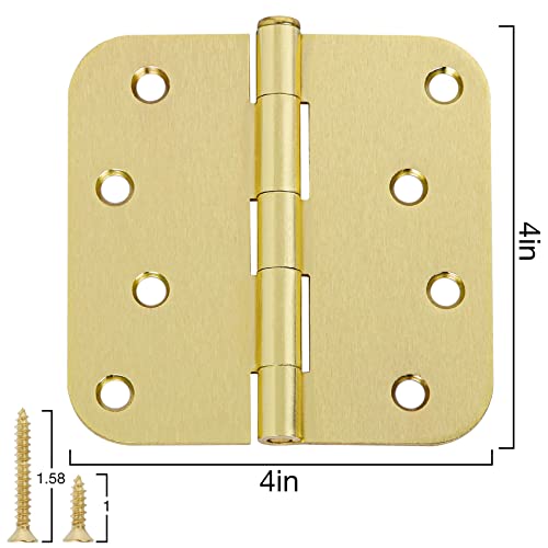 TDCHINGES 18 Pack 4 in Exterior Door Hinges Outdoor Brushed Brass Door Hinges Satin Gold 4 Inch 5/8" Radius Interior Hinge Rounded Front Hardware for Home,Heavy Duty Gate,Furniture,Entry Residential Hinges - Image 4