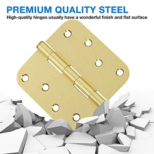 TDCHINGES 18 Pack 4 in Exterior Door Hinges Outdoor Brushed Brass Door Hinges Satin Gold 4 Inch 5/8" Radius Interior Hinge Rounded Front Hardware for Home,Heavy Duty Gate,Furniture,Entry Residential Hinges - Image 5