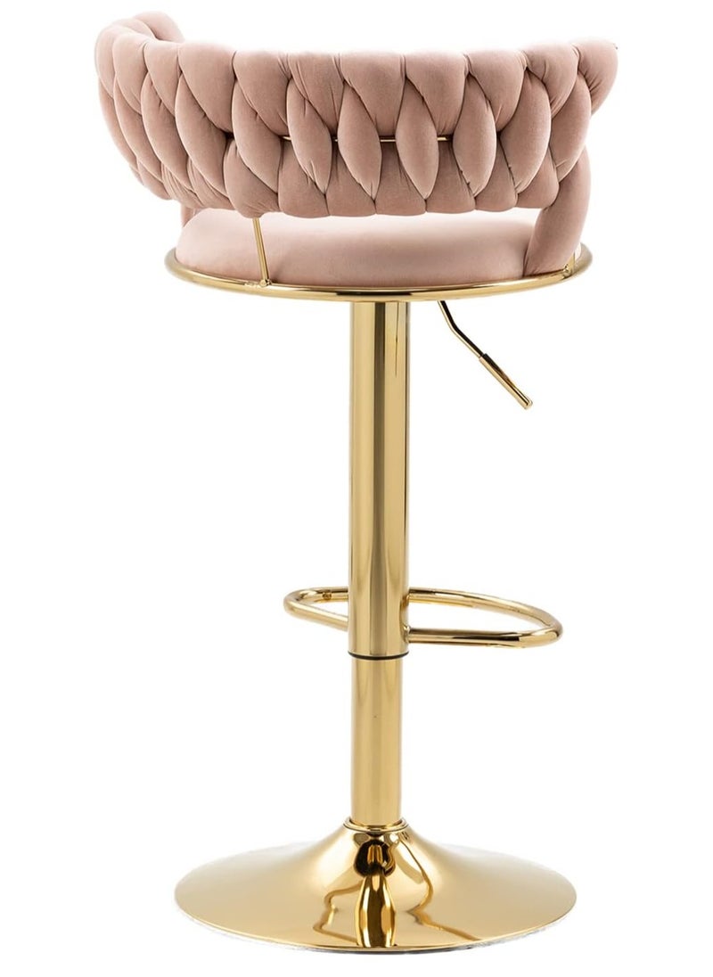 DubaiGallery - Woven Bar Stools Counter Height Bar Stools with Low Back, Gold Swivel Bar Stools for Kitchen Island, Bar Pub - Image 1