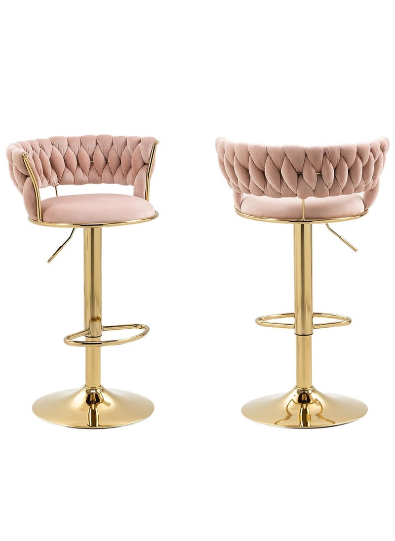 DubaiGallery - Woven Bar Stools Counter Height Bar Stools with Low Back, Gold Swivel Bar Stools for Kitchen Island, Bar Pub - Image 1