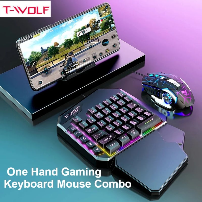 تي- وولف ملحقات ألعاب T-wolf One-Handed Gaming Keyboard Mouse Combo for Mobile - Image 2
