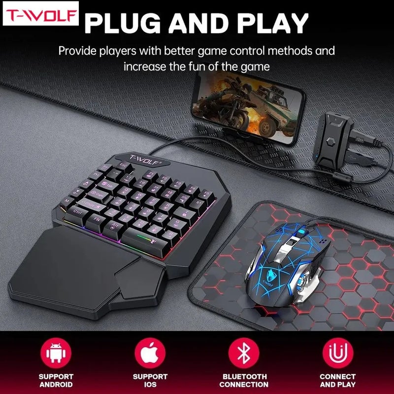 تي- وولف ملحقات ألعاب T-wolf One-Handed Gaming Keyboard Mouse Combo for Mobile - Image 5