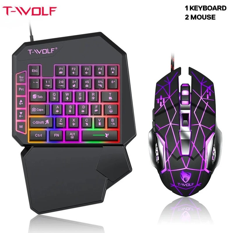 تي- وولف ملحقات ألعاب T-wolf One-Handed Gaming Keyboard Mouse Combo for Mobile - Image 3