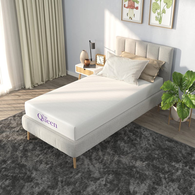NapQueen 8 Inch TwinXL Size Mattress Bamboo Charcoal Memory Foam Mattress Bed in a Box White