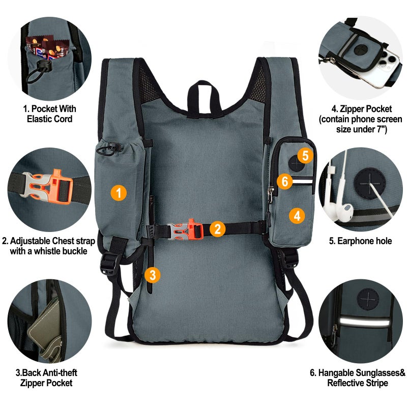 Seektop 15L Small Hiking Backpack for Women Men, Lightweight Hiking Packable Daypack with Phone Pocket for Travel Camping (Grey, 15L) - Image 3