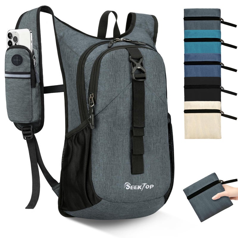 Seektop 15L Small Hiking Backpack for Women Men, Lightweight Hiking Packable Daypack with Phone Pocket for Travel Camping (Grey, 15L) - Image 1
