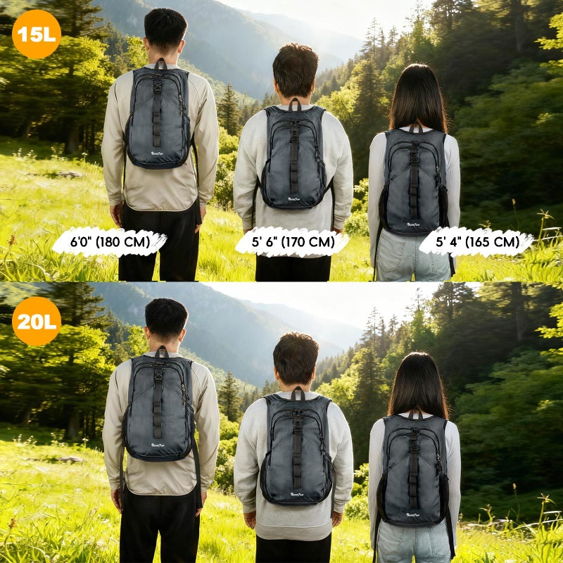 Seektop 15L Small Hiking Backpack for Women Men, Lightweight Hiking Packable Daypack with Phone Pocket for Travel Camping (Grey, 15L) - Image 5