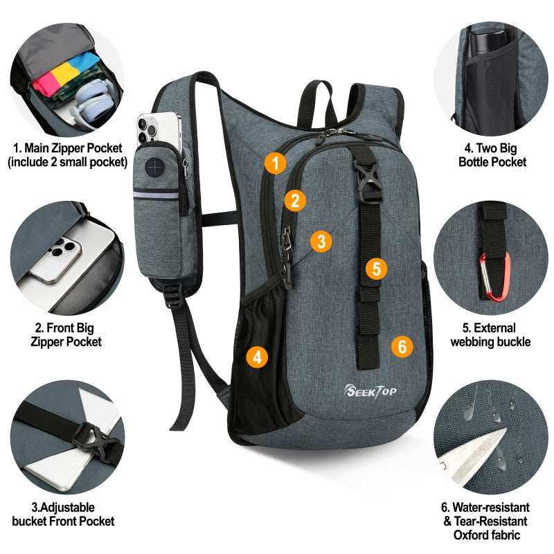 Seektop 15L Small Hiking Backpack for Women Men, Lightweight Hiking Packable Daypack with Phone Pocket for Travel Camping (Grey, 15L) - Image 2