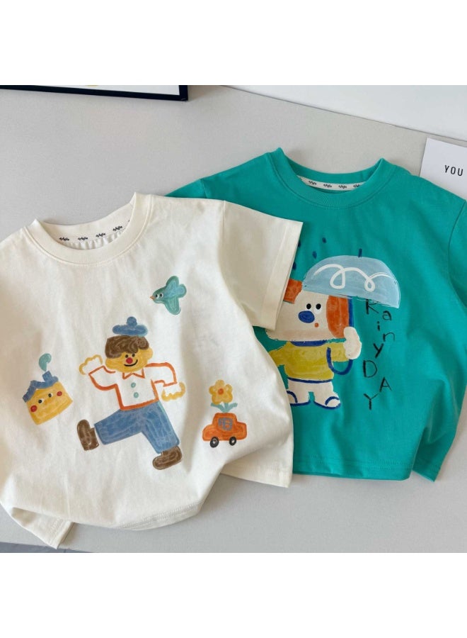 DOOKOO 2PCS Summer T-shirt Set, Boys Short Sleeve Cotton Top, Stylish Unique T shirt for Boys, Suitable for Daily Wear or Any Occasion - Image 1