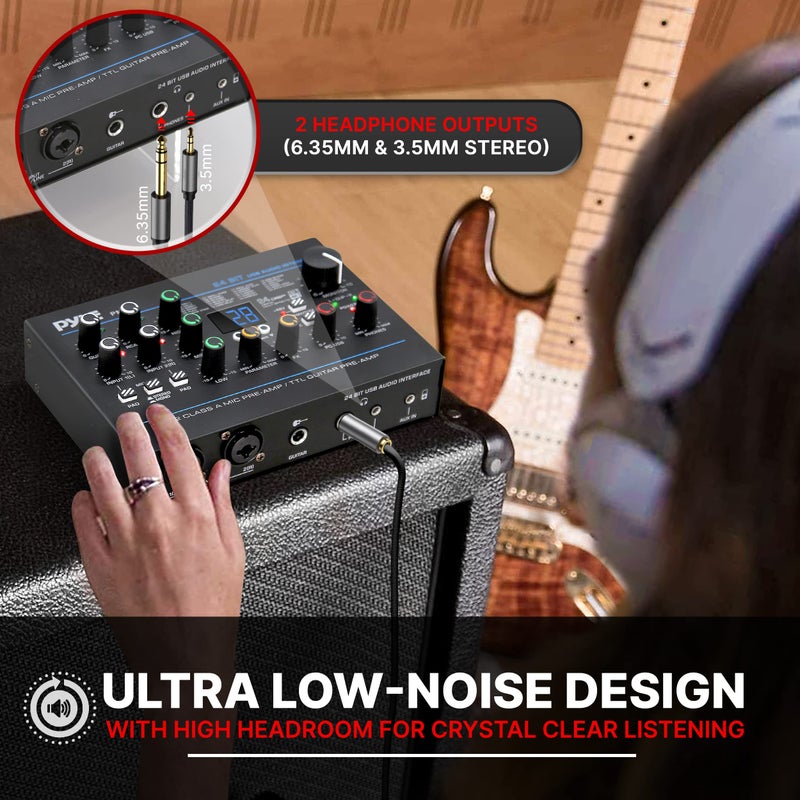 Pyle USB Audio Interface - MIC/LINE - Guitar - AUX Stereo & RCA Inputs - Preset 24 Digital Effects - Phantom Power - Phone/Stereo/Monitor/Headphone Outputs - For Computer Playing & Recording - PMUX9 - Image 4